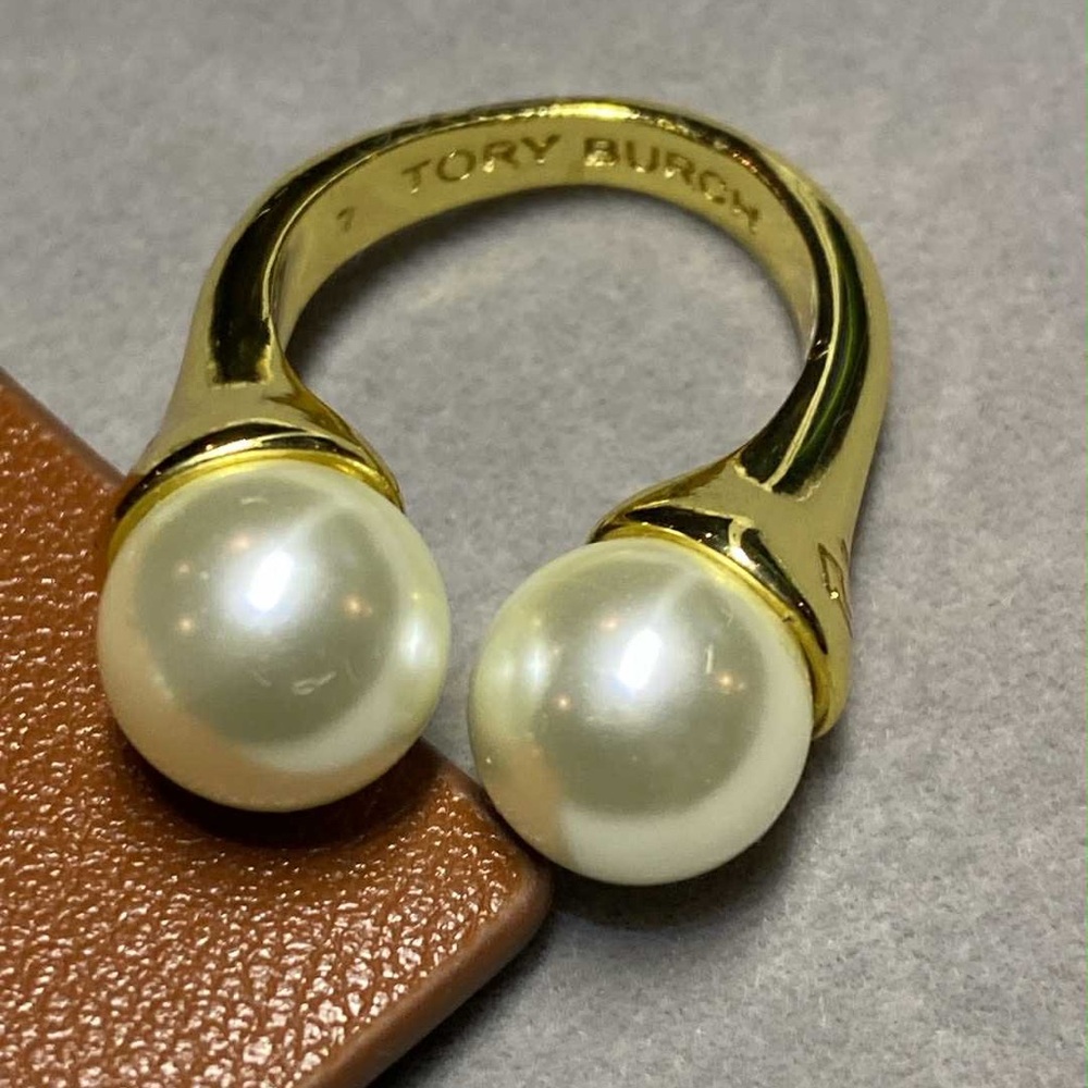 Tory Burch Gold Double Pearl Ring